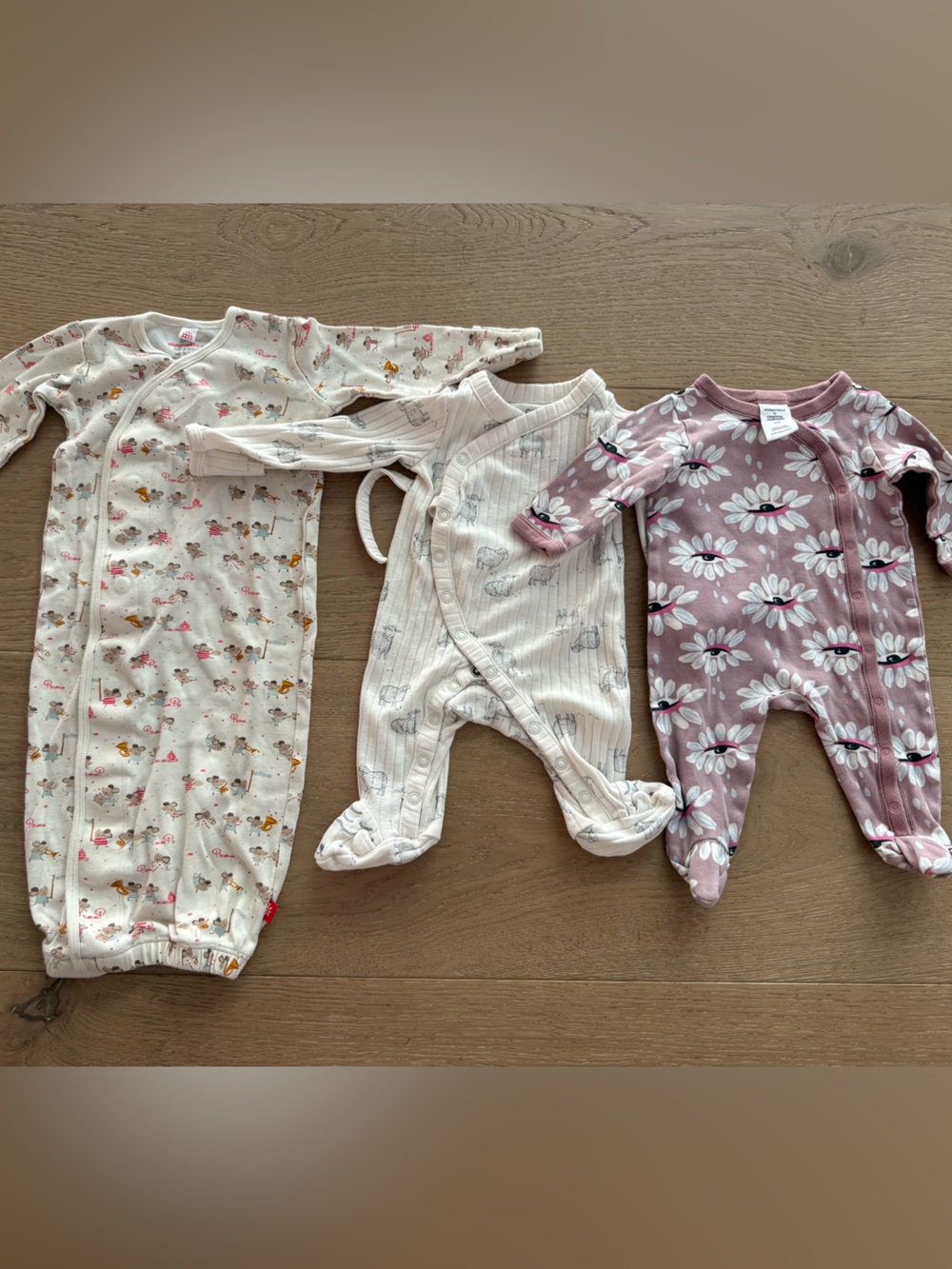 3x Assorted Pajama Sleeper Footies Sz NB, incl Magnetic Me, Nordstrom
